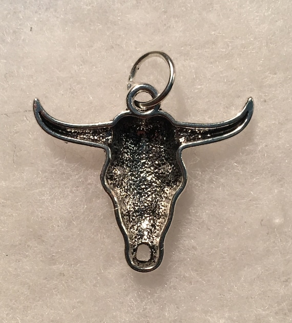 Miniature long horn bull scull - vintage silver p… - image 2