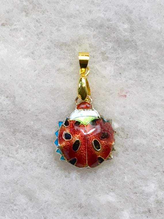 Miniature ladybug - 18k gold plated vintage ename… - image 4