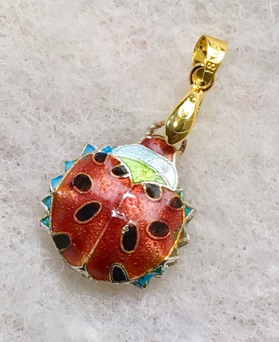 Miniature ladybug - 18k gold plated vintage ename… - image 2