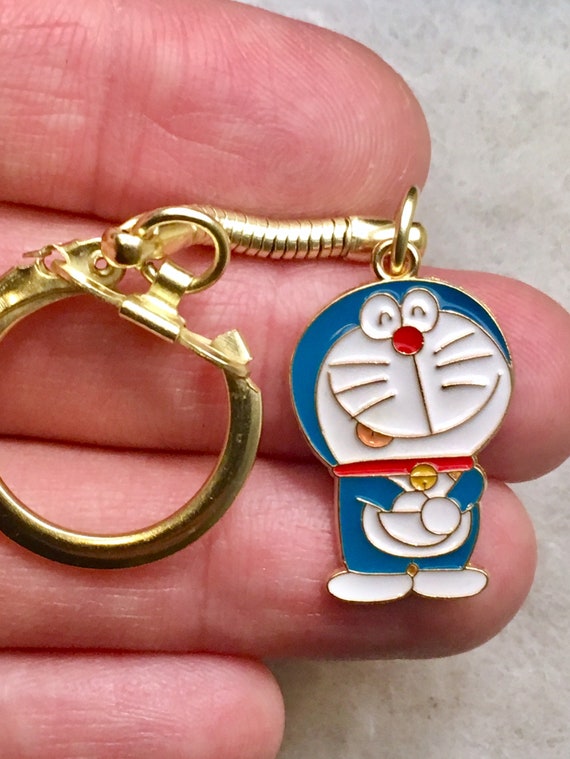 Doraemon blue cat - vintage enamel charm on keych… - image 5