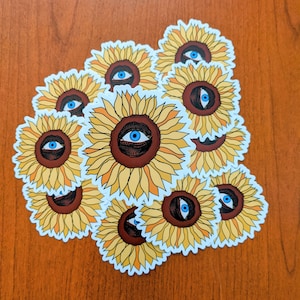 Sunflower Sticker - Vinyl Decal - Long Lasting Sticker - Original Artwork - Water Bottle Decor - Surrealistic - Laptop Skin - Cute Sticker