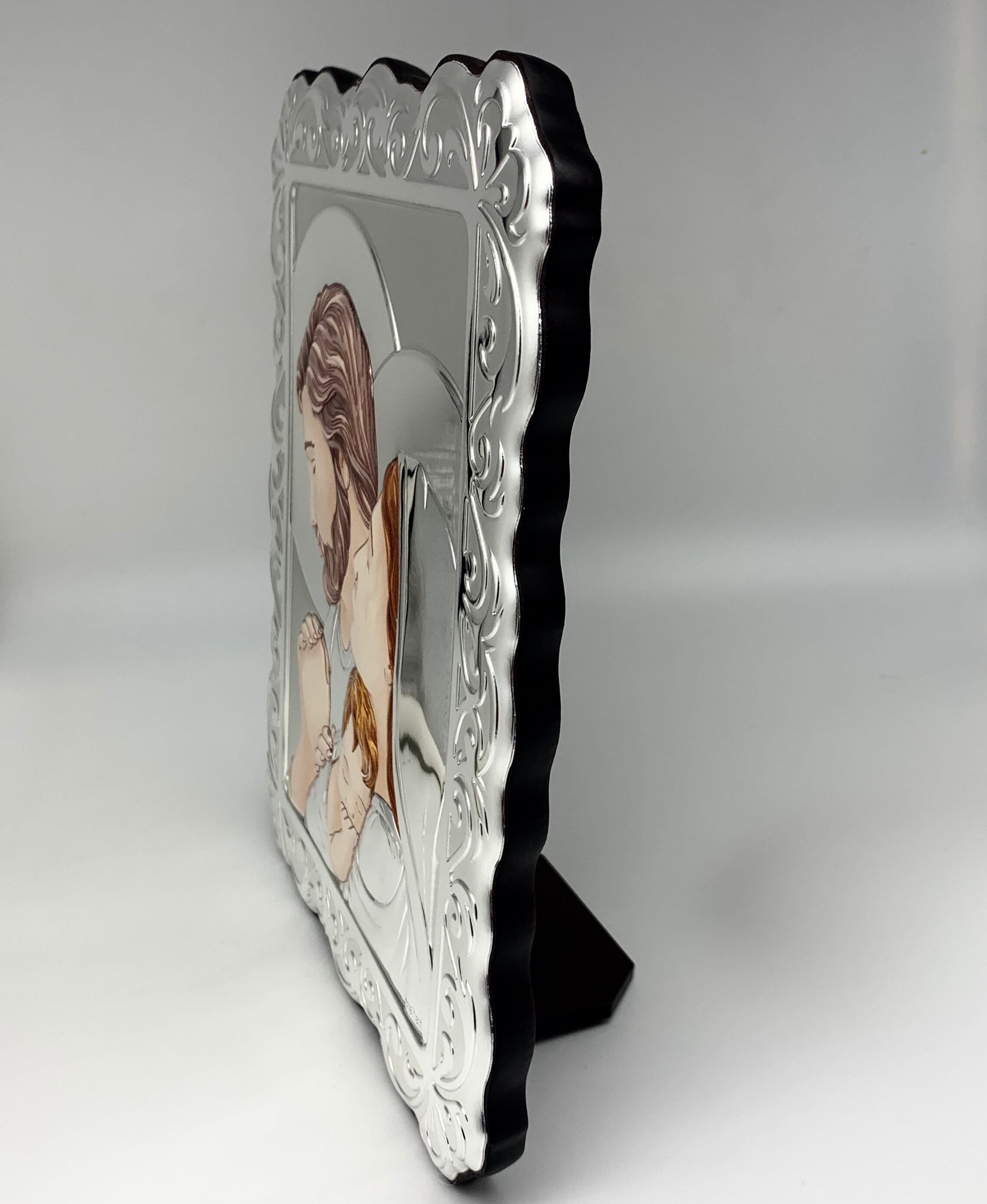 Holy Family Icon Silver Plated on Wood Stand in Gift Box (made in Italy ...