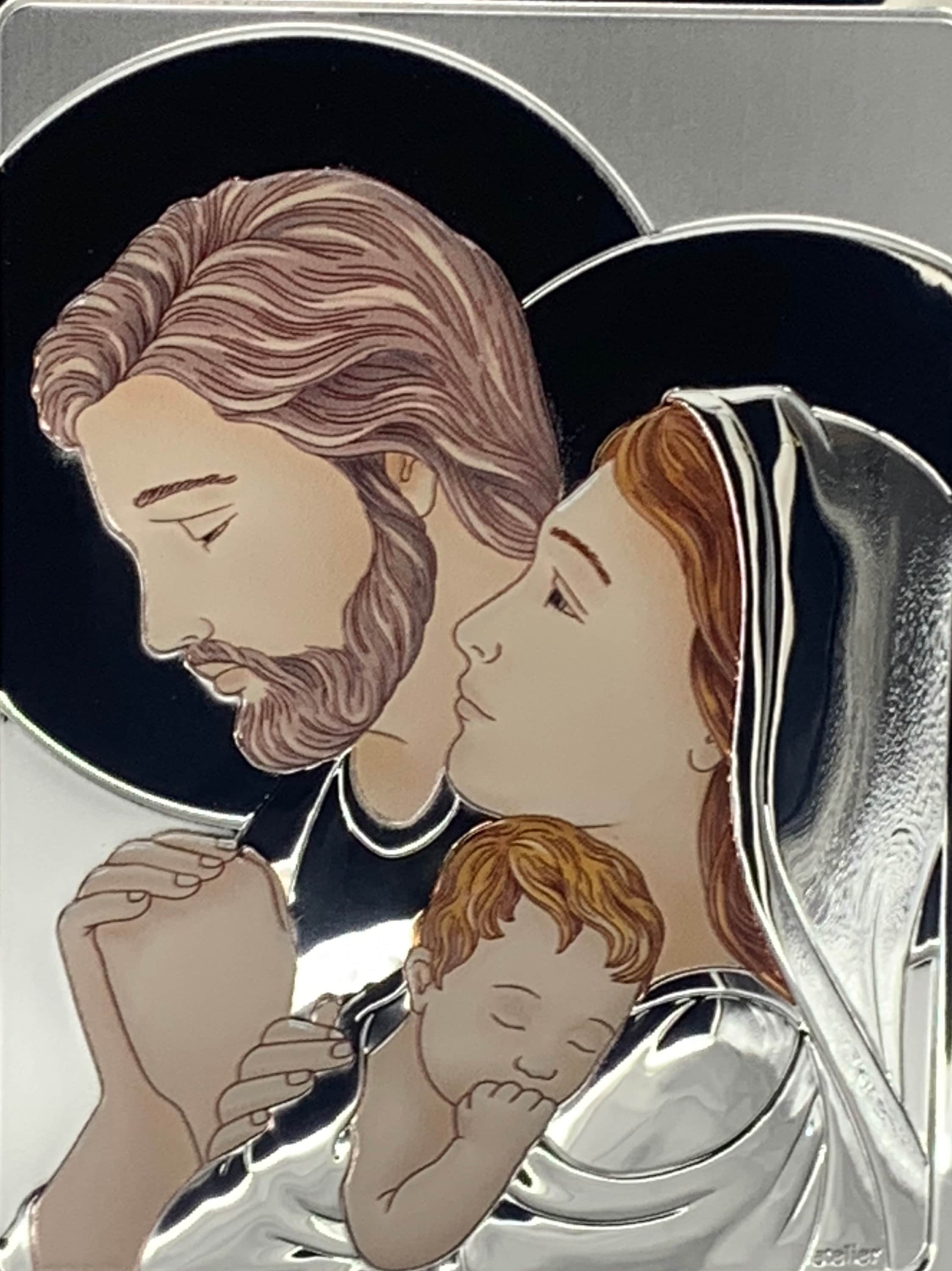 Holy Family Icon Silver Plated on Wood Stand in Gift Box (made in Italy ...