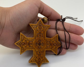 Coptic Laser engraved Wood Cross in a high quality gift box (3.15x3.15 in)