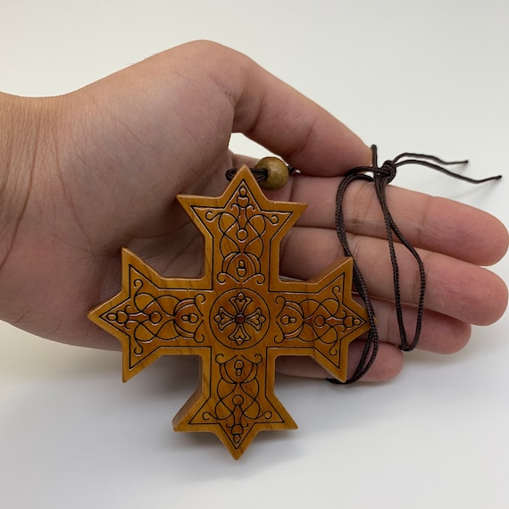 Coptic Laser Engraved Wood Cross in a High Quality Gift Box (3.15