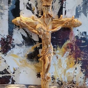 Olive Wood Handmade Engraved Cross Made in Holy Land Bethlehem 50X30 CM