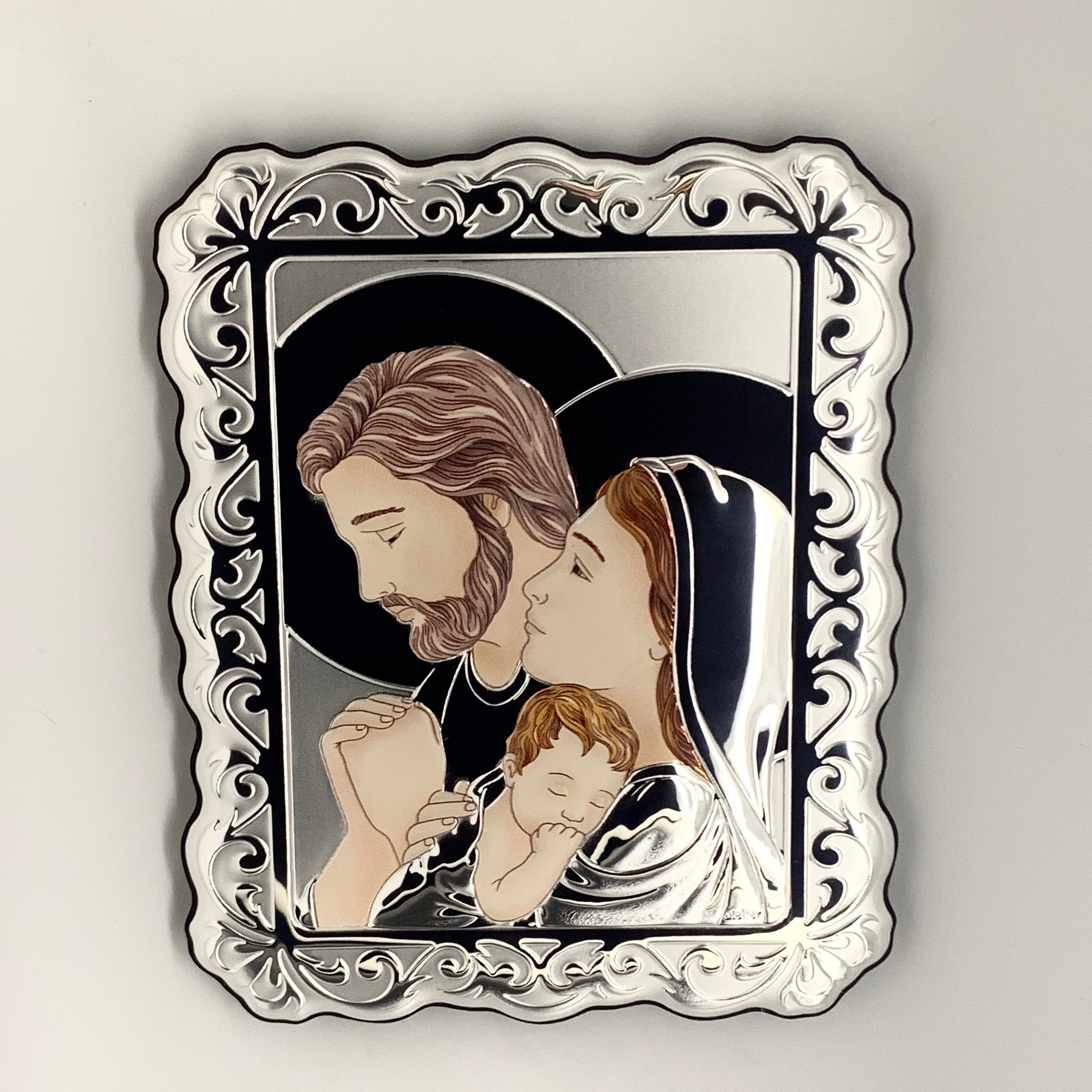 Holy Family Icon Silver Plated on Wood Stand in Gift Box (made in Italy ...