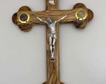 Handmade Olive Wood Cross with essence from The Holy Land in gift box