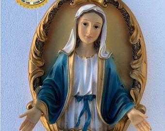 Virgin Mary Wall Art, Wall Hanging, Home Decor with 3D effect, Handmade Statue Polyresin Statue (16x10.5 in)