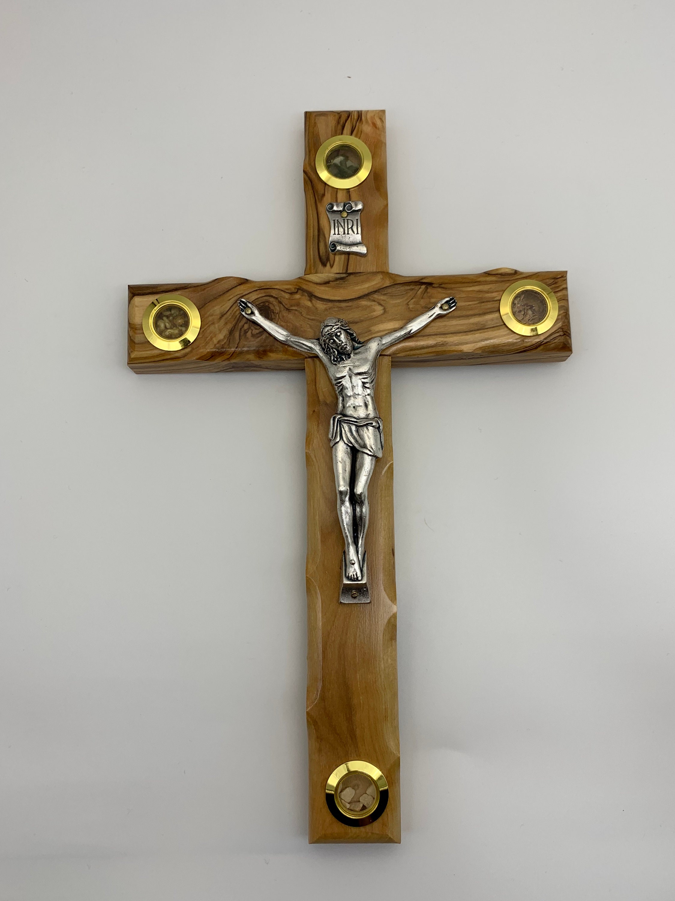 Olive Wood Handmade Cross with essence from The Holy Land in gift box (9.8x6.2 in)