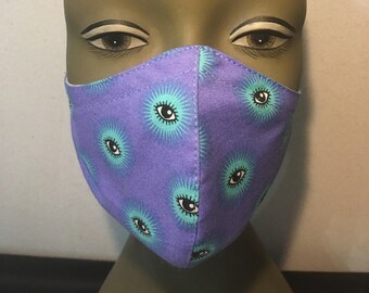 Blue Eye Print Face Cover with Ear Loops and Nose Wire