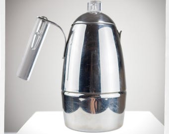Vintage Stella Italy Stove Top Espresso Maker, Polished Stainless Steel Moka Pot with Lucite Handles, Mid Century Italian Coffee Maker