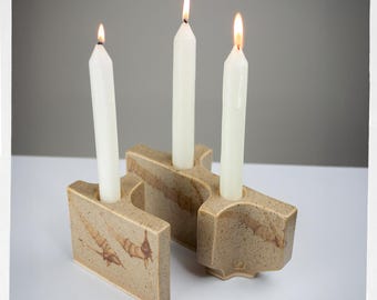 Brutalist Ceramic Candleholder Set | Sculptural Stoneware Taper Holders | Studio Pottery | Canadian Artist Alan Grout