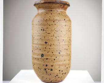 Vintage Hand Thrown Studio Pottery Vase | Speckled Tan Brown Stoneware | Signed Wabi Sabi Japandi Decor | 1970s