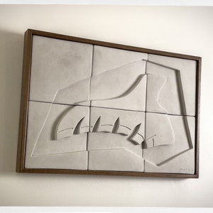 MCM Wall Art Sculpture - Boho Abstract Cubist Art. Plaster Tiles for Unique Wall Decor Pottery Ceramic