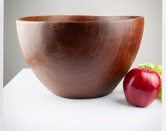 Large Vintage Teak Salad Bowl, Organic Danish Modern Wood Bowl, Wabi Sabi Japandi Decor, Hand Turned Mid Century Wooden Bowl 12"