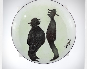 Mid Century Enamel Plate | Artist Signed Abstract Art | Hand Painted Modernist