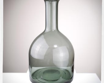 Vintage Hand Blown Smoky Glass Bottle Vase | Scandinavian Style MCM Decanter Form | Grey Art Glass Genie Bottle