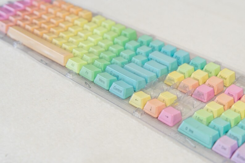 Rainbow Pastel Keyboard Caps Side Printed 104 Keyboard Caps Etsy Norway