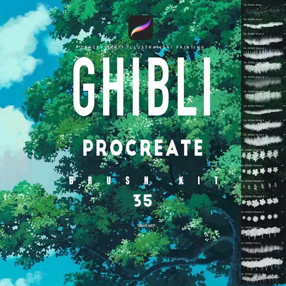 Ghibli 35 Procreate brush set / nature brush kit/ landscape Etsy