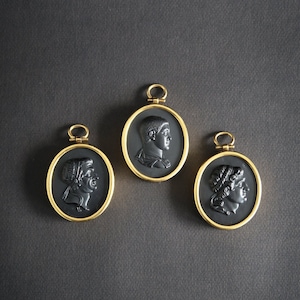 Set of 3 Antique Wedgwood Black Basalt Relief Portrait Medallions