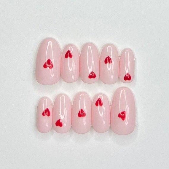 42 Insanely Cute Valentine's Day Nails : Pink Almond Nails with Red Heart