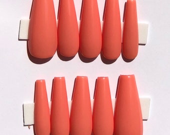 Coral press on nails,coral peach nails, matte coral nails, press on nails, spring nails, Easter nails, summer nails,coral summer nails,nails