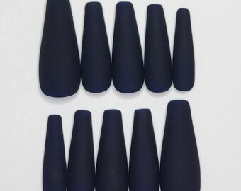 Dark blue press on nails, matte dark blue nails, long press on nails, midnight blue nails, winter nails,holiday nails, darkest blue nails