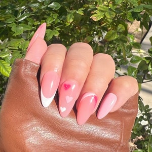 Pink abstract press on nails,abstract nails,Valentine’s day nails,pink press on nails,pink heart nails,pink nails,trending nails 2023, heart