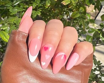 Pink abstract press on nails,abstract nails,Valentine’s day nails,pink press on nails,pink heart nails,pink nails,trending nails 2023, heart