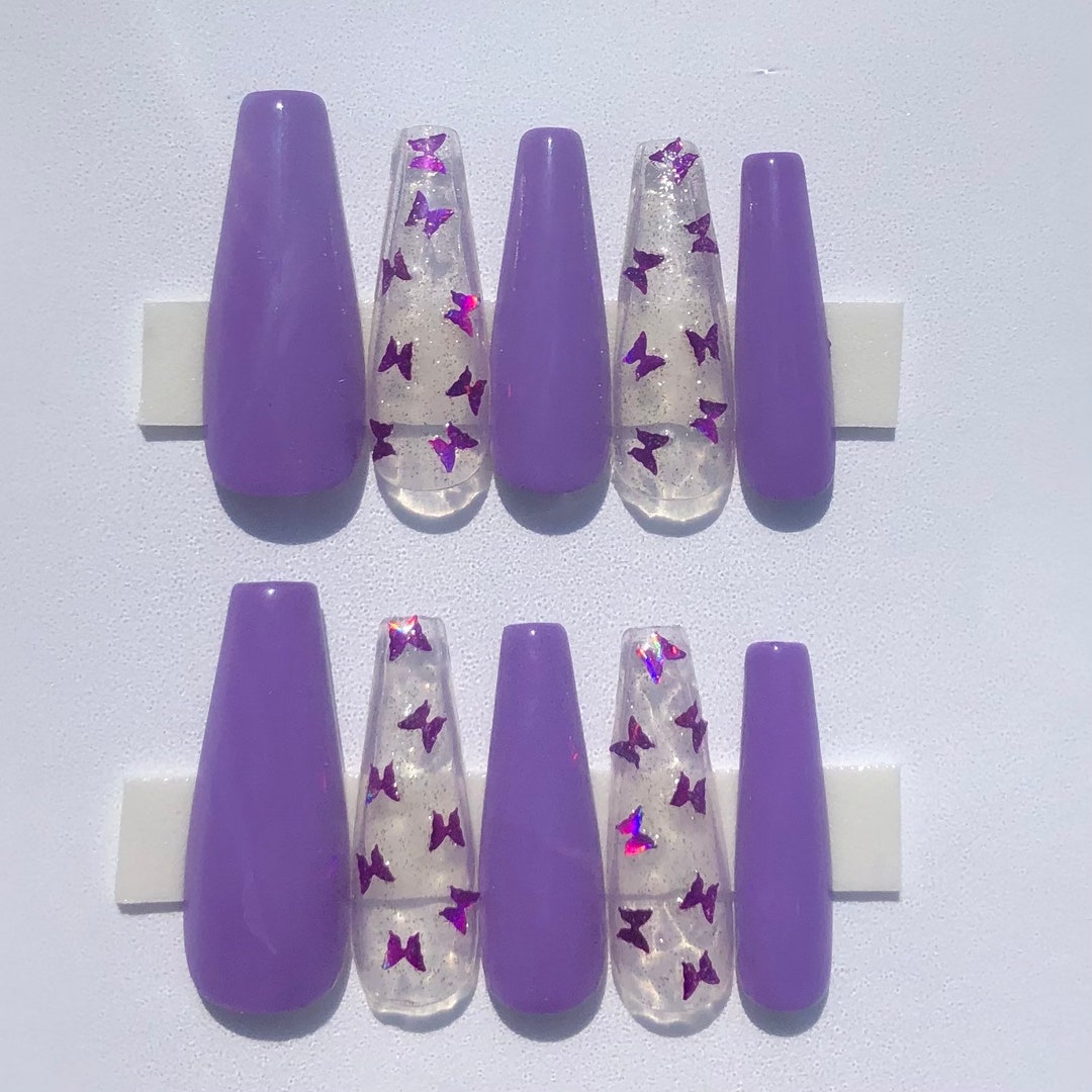 Purple Butterfly Press on Nails, Purple Press on Nails, Press on Nails, Valentines Day Nails