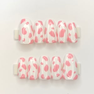 Cow print press on nails, cow press on nails, cow print, press on nails,press ons, nails,pink cow nails, pink nails, pink press on nails