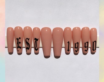 Old English letters press on nails, old English nails, established year press on nails, custom letter nails, birthday nails, vday nails