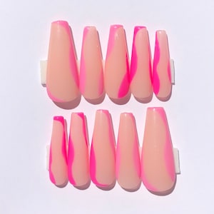 Pink abstract press on nails, colorful pink swirl nails ,hot pink nails, pink nails ,trending nails,Valentine’s Day nails,V-day nails, nails