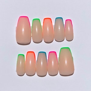 colorful tipped press on nails, French tip nails, colorful press on nails,spring nails,summer nails,birthday nails,trending nails,2023 nails
