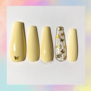 Light yellow butterfly press on nails, yellow butterfly press on nails, butterfly press on nails, butterfly press on nails, butterfly nails