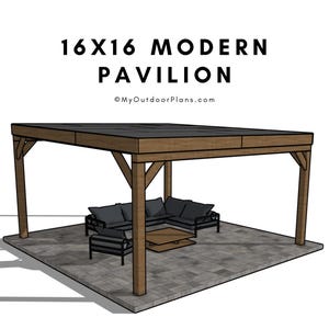DIY 16x16 Modern Lean to Pavilion Plans - Flat Roof Large Gazebo Plans - PDF Download