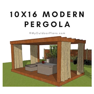 DIY 10x16 Modern Pergola Plans - Minimalist Garden Pergola with Deck Plans - PDF Download