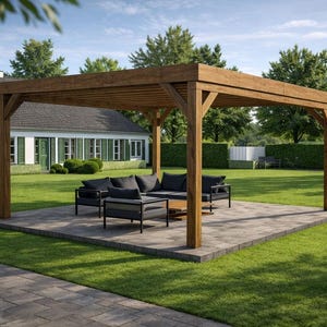 DIY 16x16 Modern Lean to Pavilion Plans - Flat Roof Large Gazebo Plans - PDF Download