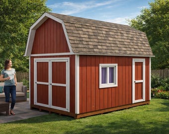 12x16 Barn Shed Plans – DIY Gambrel Roof Storage (PDF Download)
