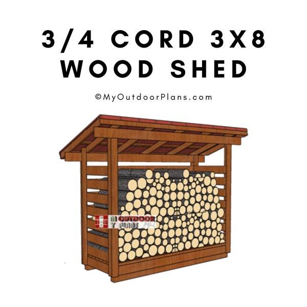 3x8 Firewood Shed Plans - 3/4 cord Wood Storage