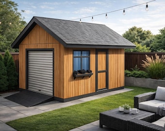 DIY 14x14 Gable Shed Plans – Roll-Up Door, Garden Shed (PDF Download)