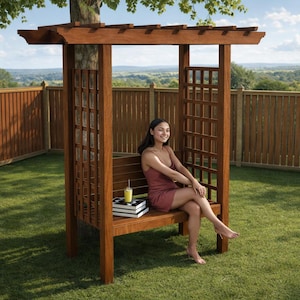 DIY Garden Arbor Bench Plans – Lattice Side Panels (PDF Download)