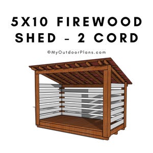 DIY 5x10 Firewood Shed Plans - 2 Cord Firewood Shelter Plans - PDF Download