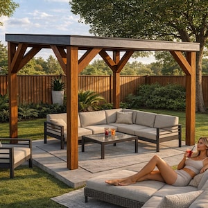 DIY 10x10 Modern Pavilion Plans - Flat Roof Gazebo Plans - PDF Download