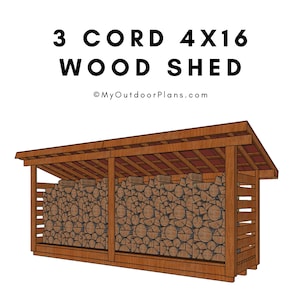 4x16 3 Cord Firewood Shed Plans - PDF Download