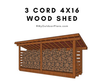 4x16 3 Cord Firewood Shed Plans - PDF Download