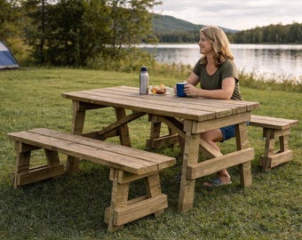 5 ft Picnic Table with Detached Benches Plans - PDF Download