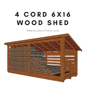 4 Cord 6x16 Firewood Storage Shed Plans - PDF Download