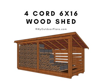 4 Cord 6x16 Firewood Storage Shed Plans - PDF Download